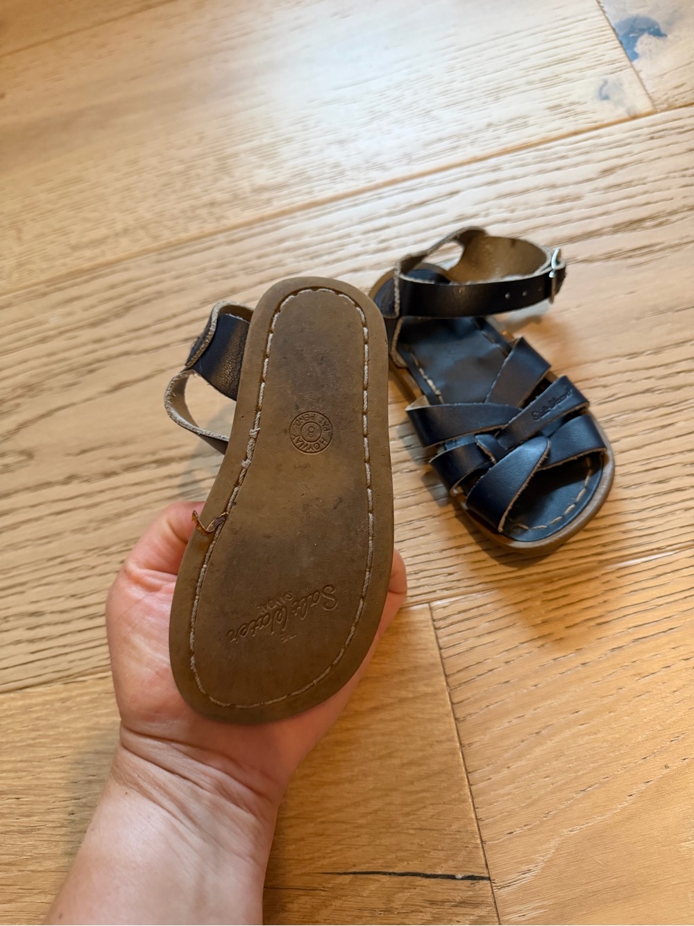 Kids Leather Strappy Sandals in Black with Ankle Buckle